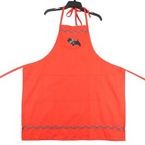 Dotty Smith Scottie Dog Apron Womens Embroidered Plaid Trim Front Pocket Kitchen